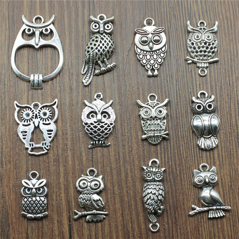 Vintage Urban Fashion - 10pcs Charms Owl Antique Silver Color