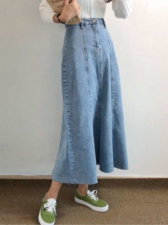 Vintage Fashion Years - Two-Tone Frayed Hem Vintage Mid-Length Fish