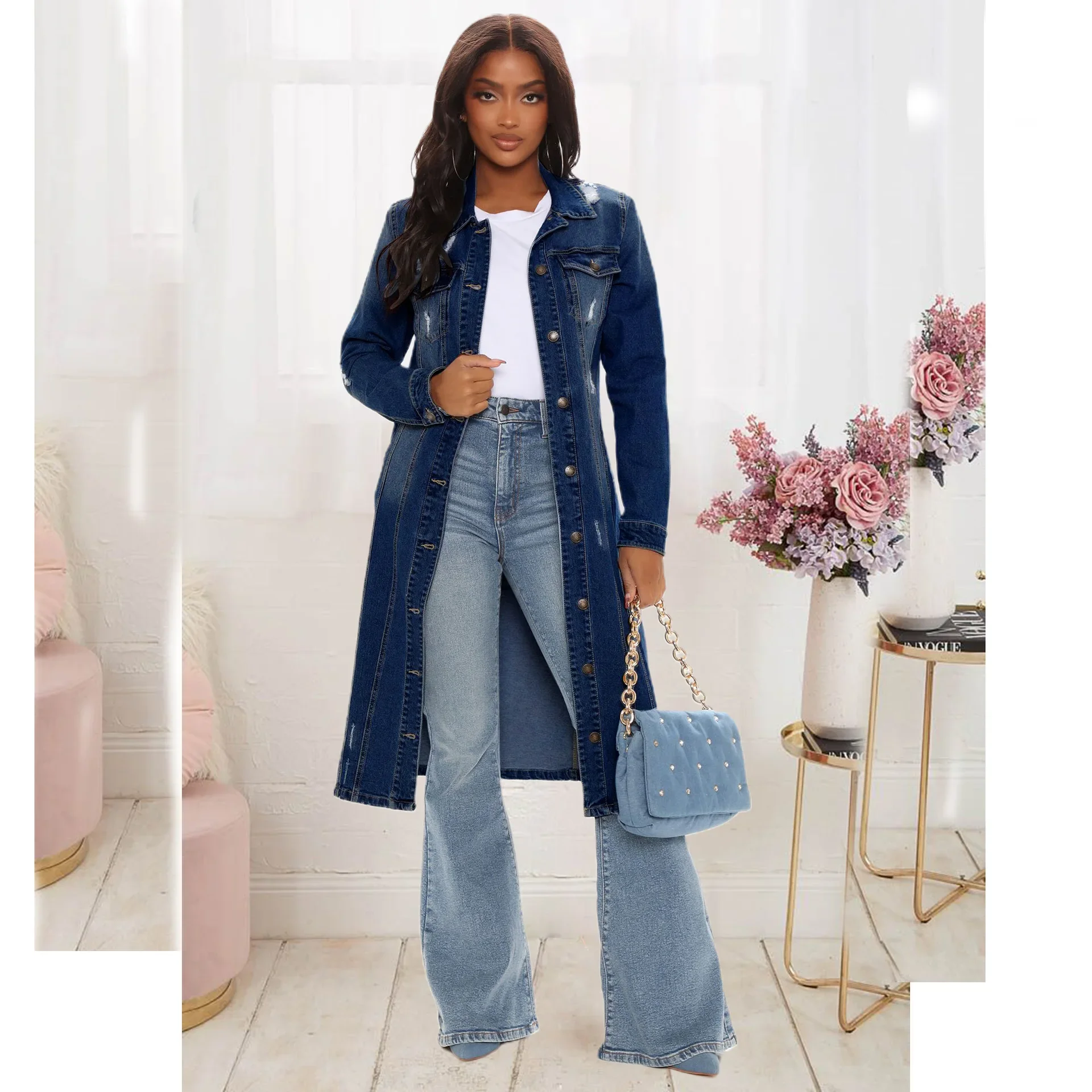 Cotton Denim Coat Women Spring - Patchwork Jean Jacket review and price