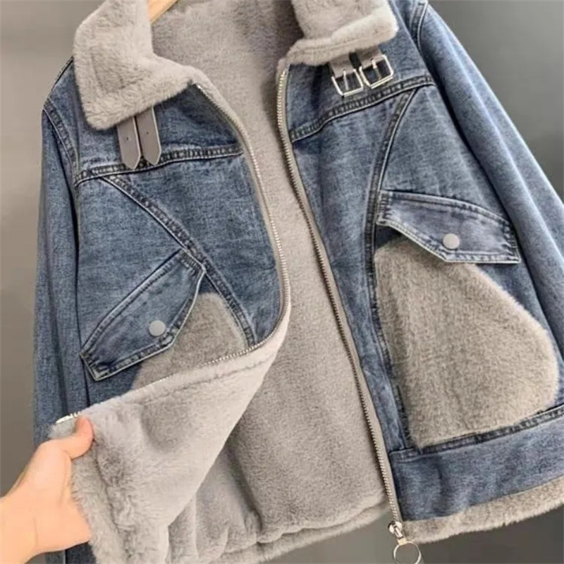 Faux Mink Velvet Stitching Den - Patchwork Jean Jacket review and price