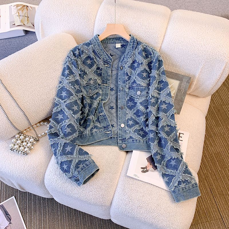 Coat Women Denim Coats Round N - Patchwork Jean Jacket review and price