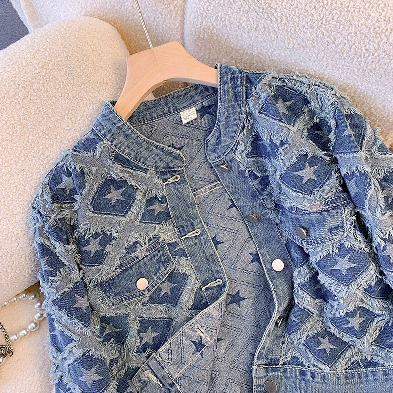Coat Women Denim Coats Round N - Patchwork Jean Jacket review and price