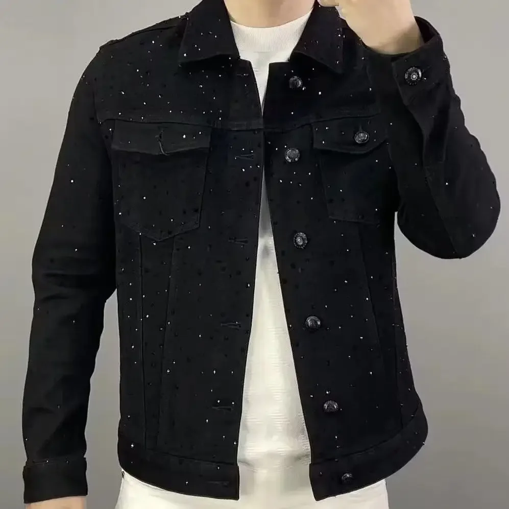 Jeans Coat for Men Button Casu - Patchwork Jean Jacket review and price