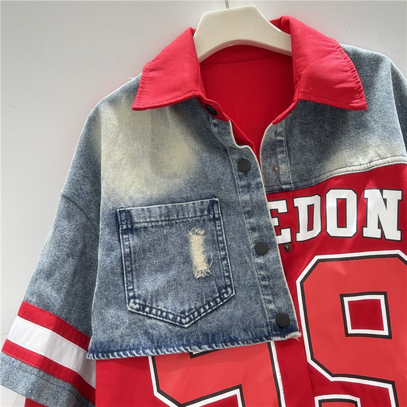 Retro Woman Denim Patchwork Sh - Patchwork Jean Jacket review and price